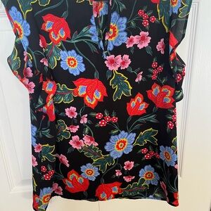 Ann Taylor Floral Sleeveless Blouse - Black, Red, Blue